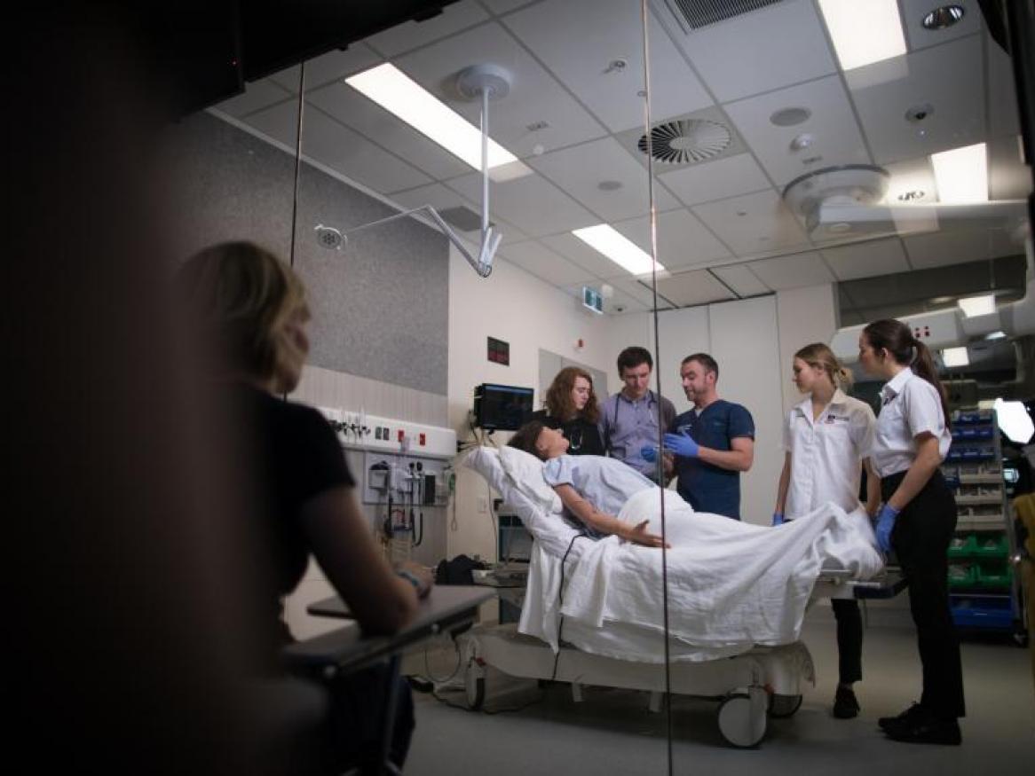 Students learning in the Adelaide Health Simulation facility