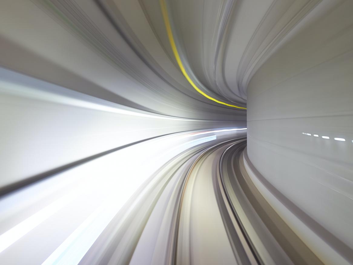 View into a tunnel moving at light speed