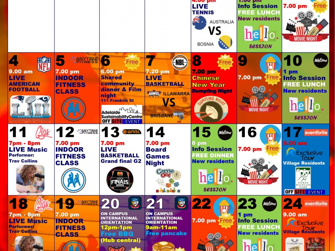 Calendar of Social Events - FEBRUARY 2019