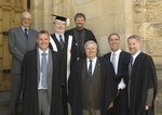 Left to right (back): Dean Polkinghorne on behalf of The Reverend Brian Polkinghorne, Vice-Chancellor and President Professor James McWha, Paul Symonds. (Front): Anthony Petch, Richard Turnbull, Locky McLaren (ROCA President) and David Lewis.
Photo by John Hemmings