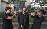 From left: Medical students and trumpet players Scott Schoeman, Lyall Henderson and Yang Timothy Du
Photo by Daniel Chanisheff