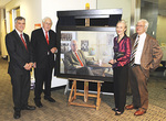 From left: Professor John Beltrame, Dr Basil Hetzel AC, artist Avril Thomas and Professor Dick Ruffin flank the portrait, which now hangs in the Basil Hetzel Institute for Medical Research at the Queen Elizabeth Hospital
Photo courtesy of the Queen Elizabeth Hospital