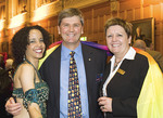 From left: A belly dancer with University of Adelaide graduate and supporter Dr Tim Cooper, of Coopers Brewery, and Development and Alumni Director Robyn Brown
Photo by John Hemmings