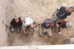 University of Adelaide field school students excavating a 7th-8th century mosaic floor at the early Islamic town of Khirbet es-Sheikh Isa, in the Dead Sea region of Jordan
Photo courtesy of Dr Margaret OHea