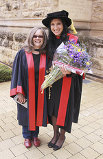 Author Dylan Coleman (right), graduated with her PhD in Creative Writing from the University of Adelaide.  Dylan was recently announced as the winner of the Arts Queensland David Unaipon Award. She is pictured here with supervisor Dr Sue Hosking from the Discipline of English & Creative Writing.
Photo by David Ellis