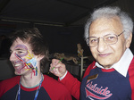 Above: Associate Professor Mounir Ghabriel (right) with dental student Stuart Renigers, demonstrating some of the anatomical art