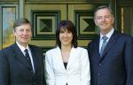 Rhiannon Pulford is flanked by Master of St Marks College, the Hon John Bannon, and Speaker of the House of Representatives, the Hon David Hawker MP