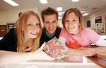 Three of the Mining Engineering scholarship winners (from left), Katy Lovell, Ashley Johnson and Emma Kameniar in the Universitys Tate Museum
Photo by Greg Higgs, courtesy of <i>The Advertiser</i>