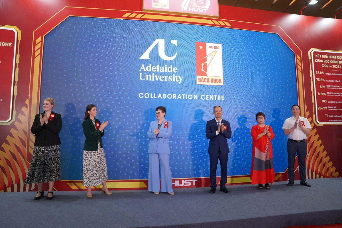 Adelaide University Vice Chancellor Professor Nicola Phillips (second from left) at the launch of the joint centre in Hanoi, with colleagues from Adelaide University and Hanoi University of Science and Technology