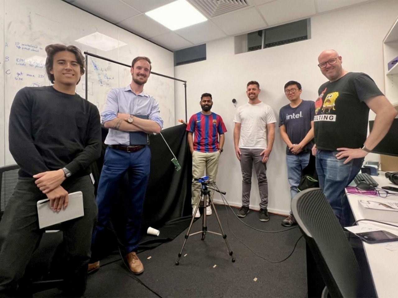 Members of the AIML/Paladin Space team (l-r) Thomas Wolinski; Harrison Box, Paladin Space CEO; and AIML members Aaron Poruthoor, Alec Author, Tat-jun Chin, and Jonathon Read.