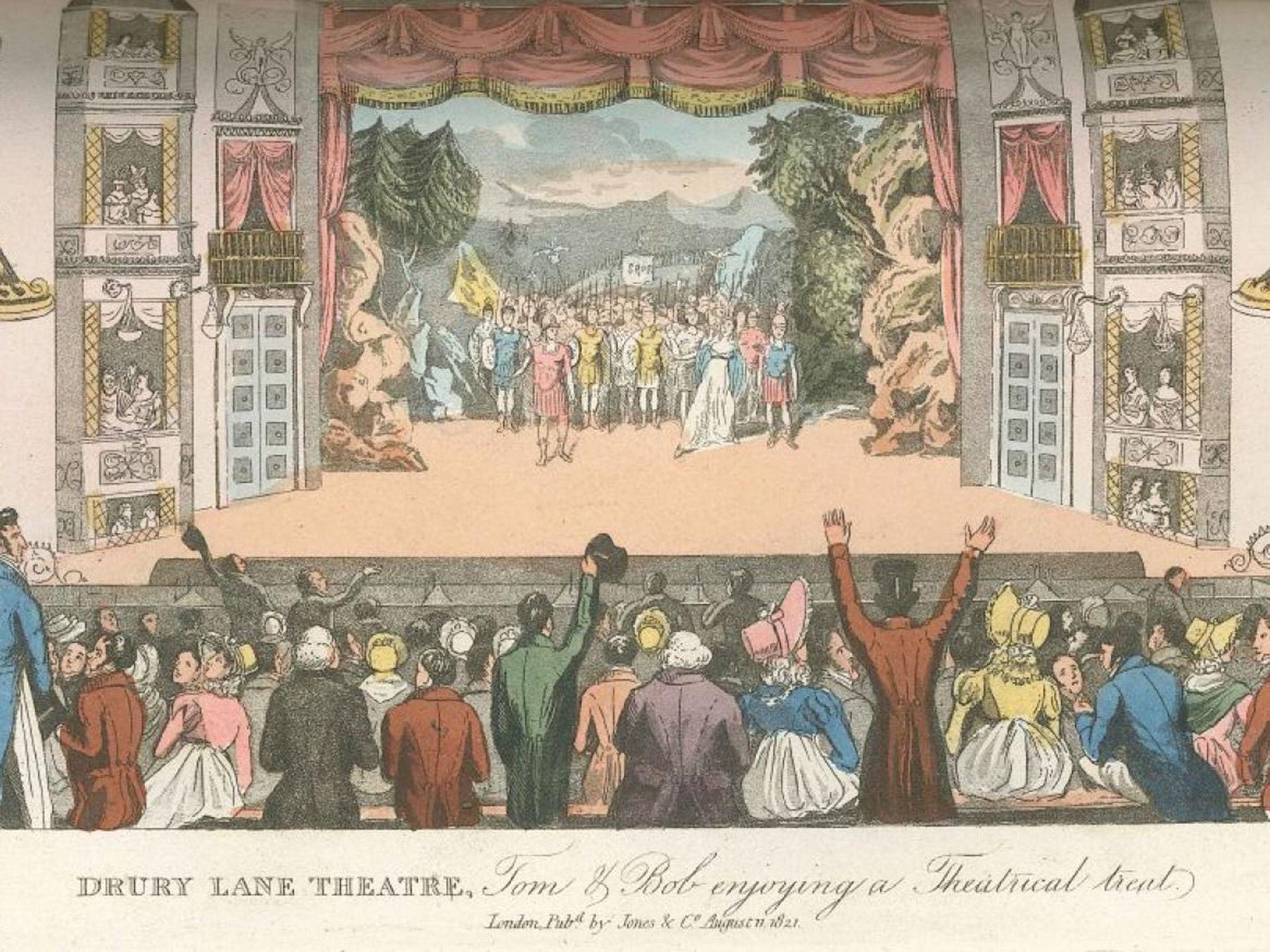 Image of a book in the Minor Collections showing an illustration of a theatre and its audience.