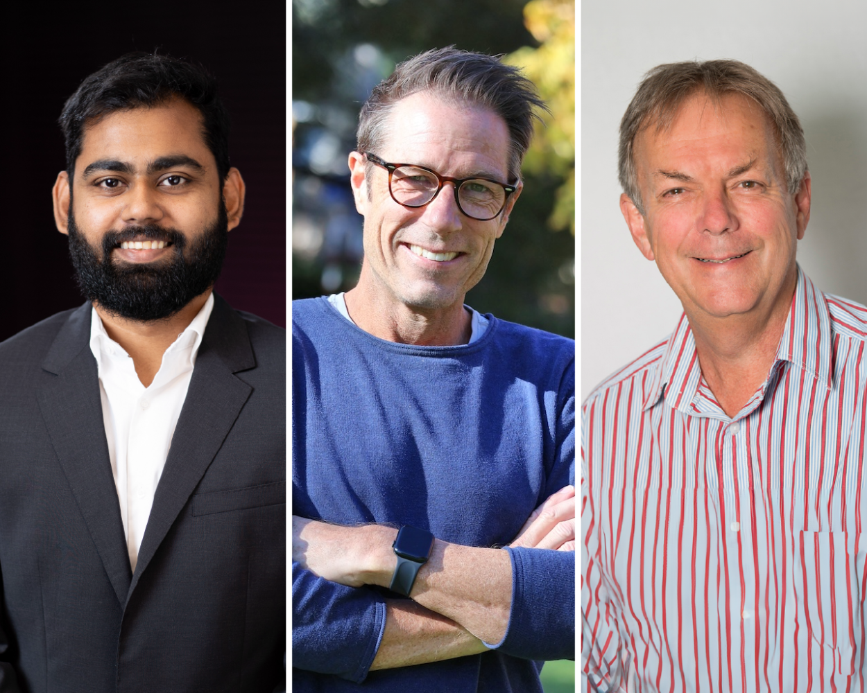 (L-R): AIML Machine Learning Engineer Aaron Peter Poruthoor, AAGI-AU Project Lead Associate Professor Julian Taylor, and ANU Professor Robert (Bob) Furbank.
