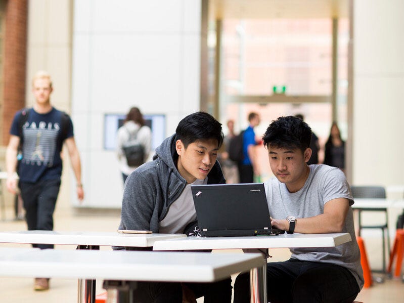 Students studying on campus