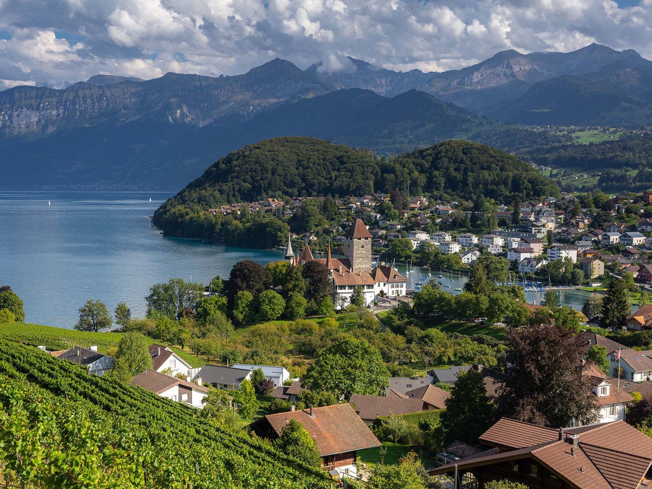 Aerial view a city within Switzerland