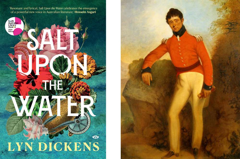 (Left) Salt Upon the Water explores discrimination, colonialism and displacement in Colonel Light’s era. (Right) The portrait of Colonel William Light on display in Adelaide Town Hall.