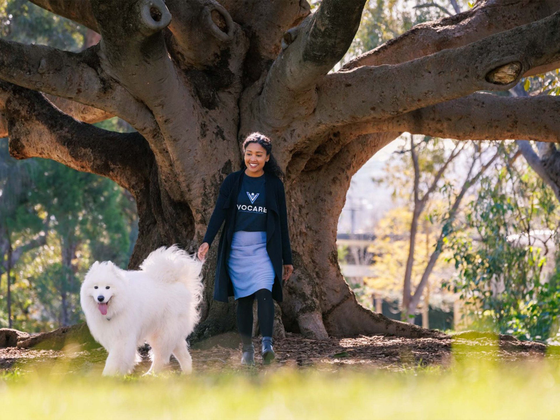 Vocare Founder Seshnie Taylor with her trusted pooch Alfie. Image credit: Vocare.