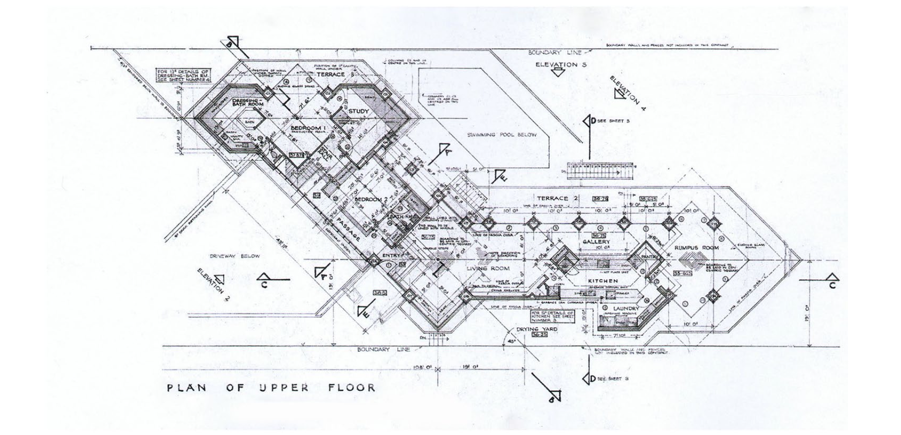 Plan of Rose House at Point Piper, Sydney, designed by Adrian Snodgrass