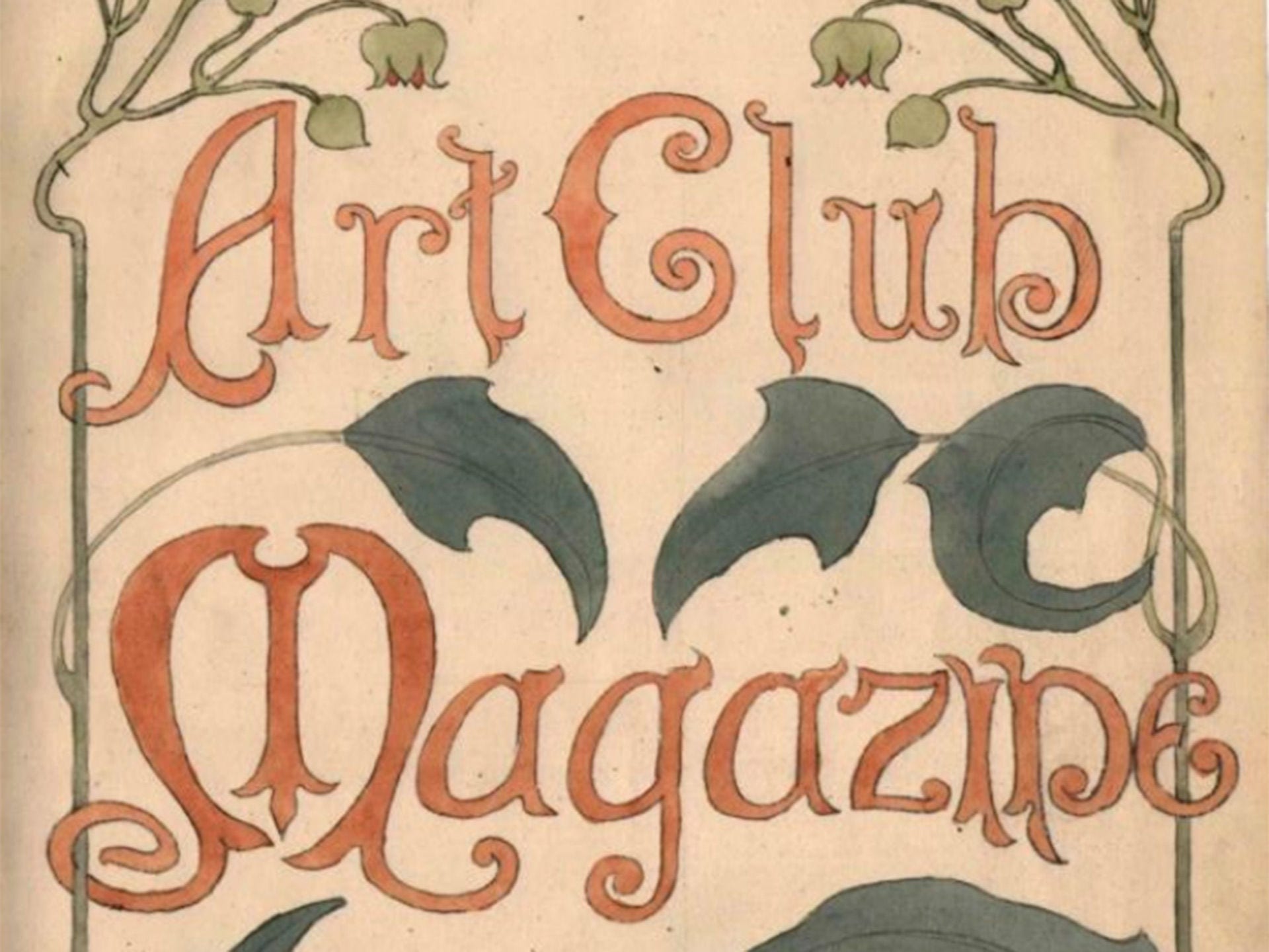 Image of a magazine in the Art Special Collection titled Art Club Magazine Dec 1902 with illustrations of leaves and flowers on it.