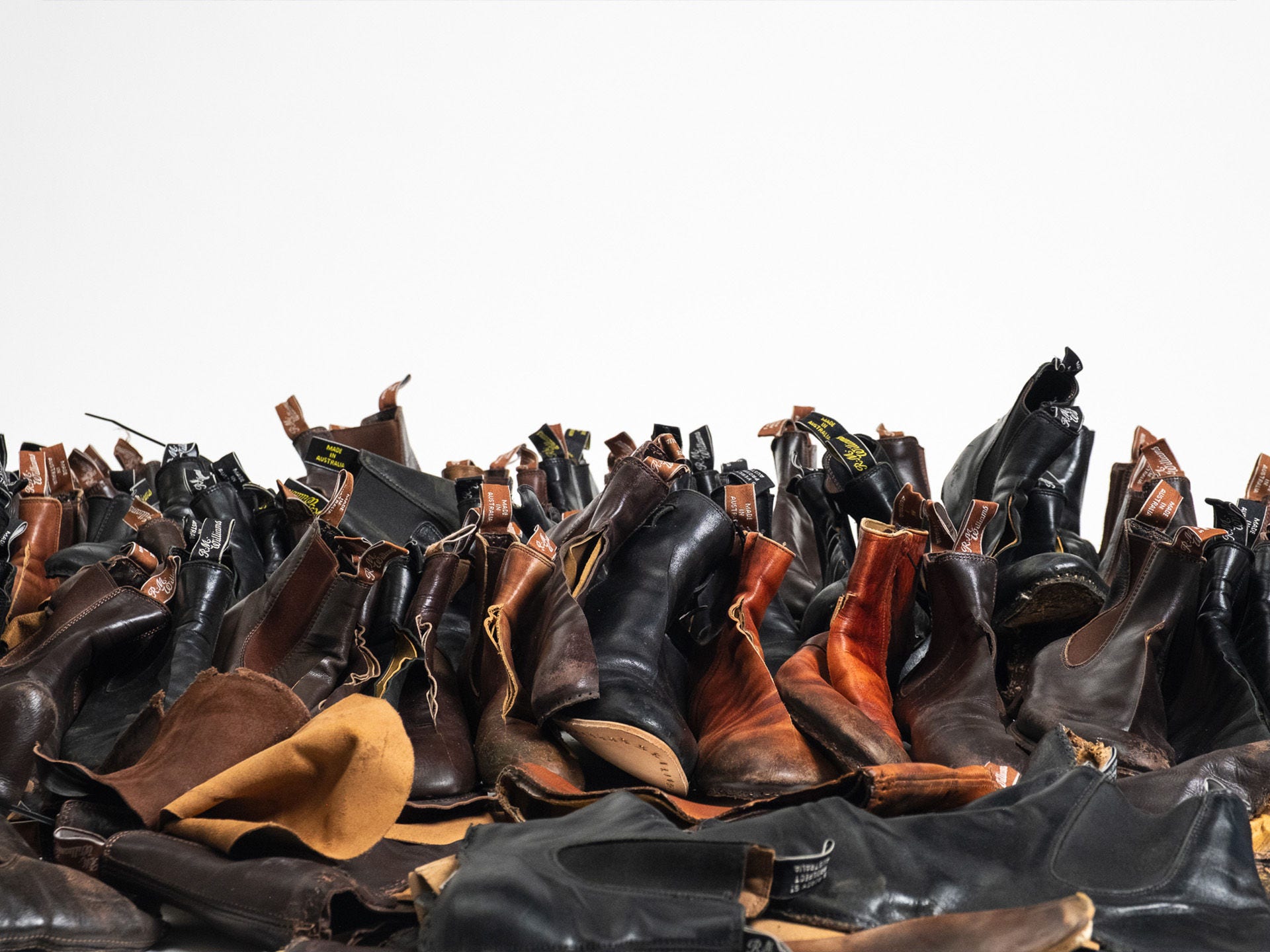 Transformative repair - shoe leather waste from RM Williams. Photo by Connor Patterson.