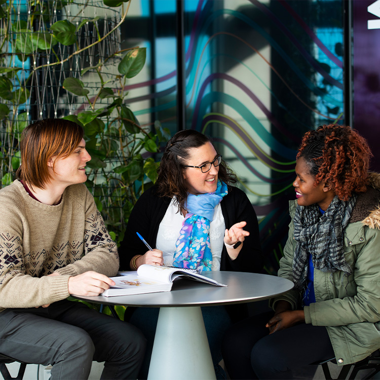 People sitting at a table talking