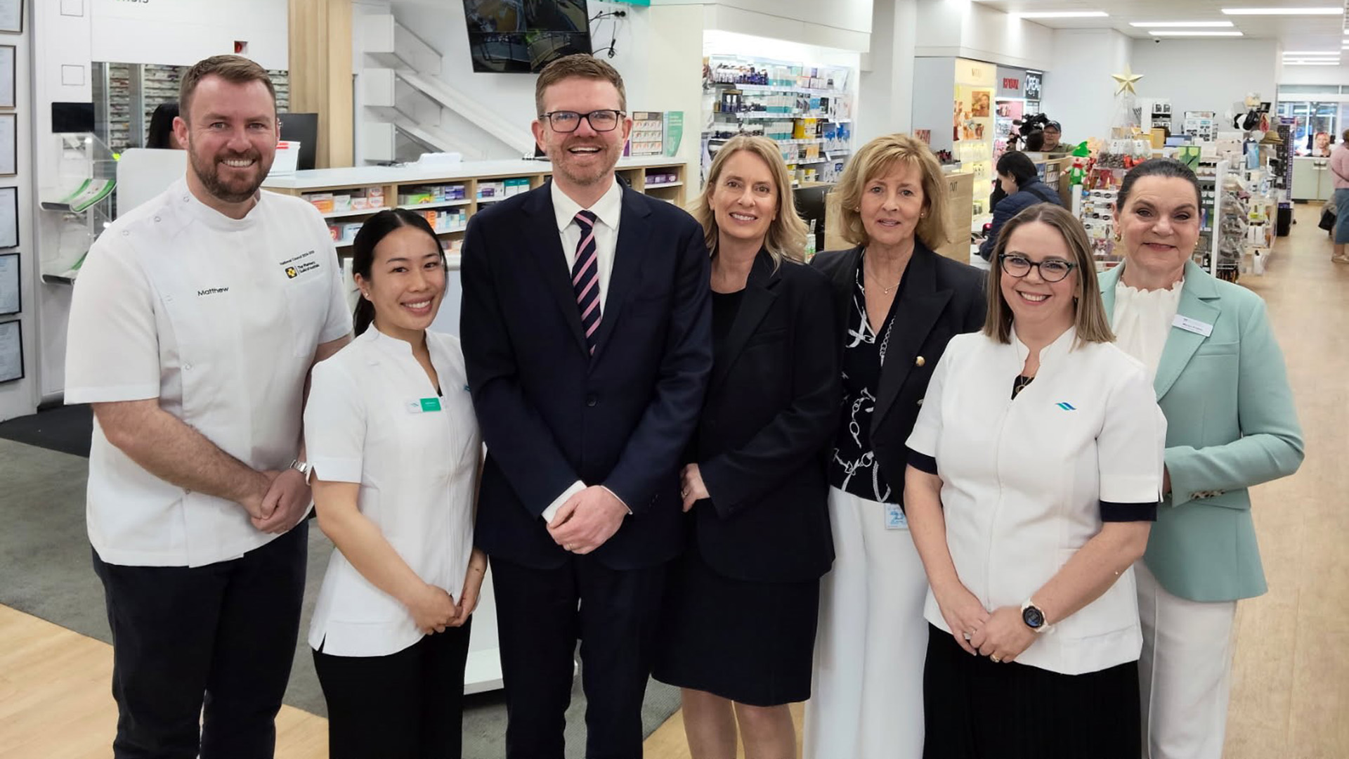 SA Health Minister Chris Picton, Provost and Deputy Vice Chancellor Joanne Cys and National Pharmacy Staff