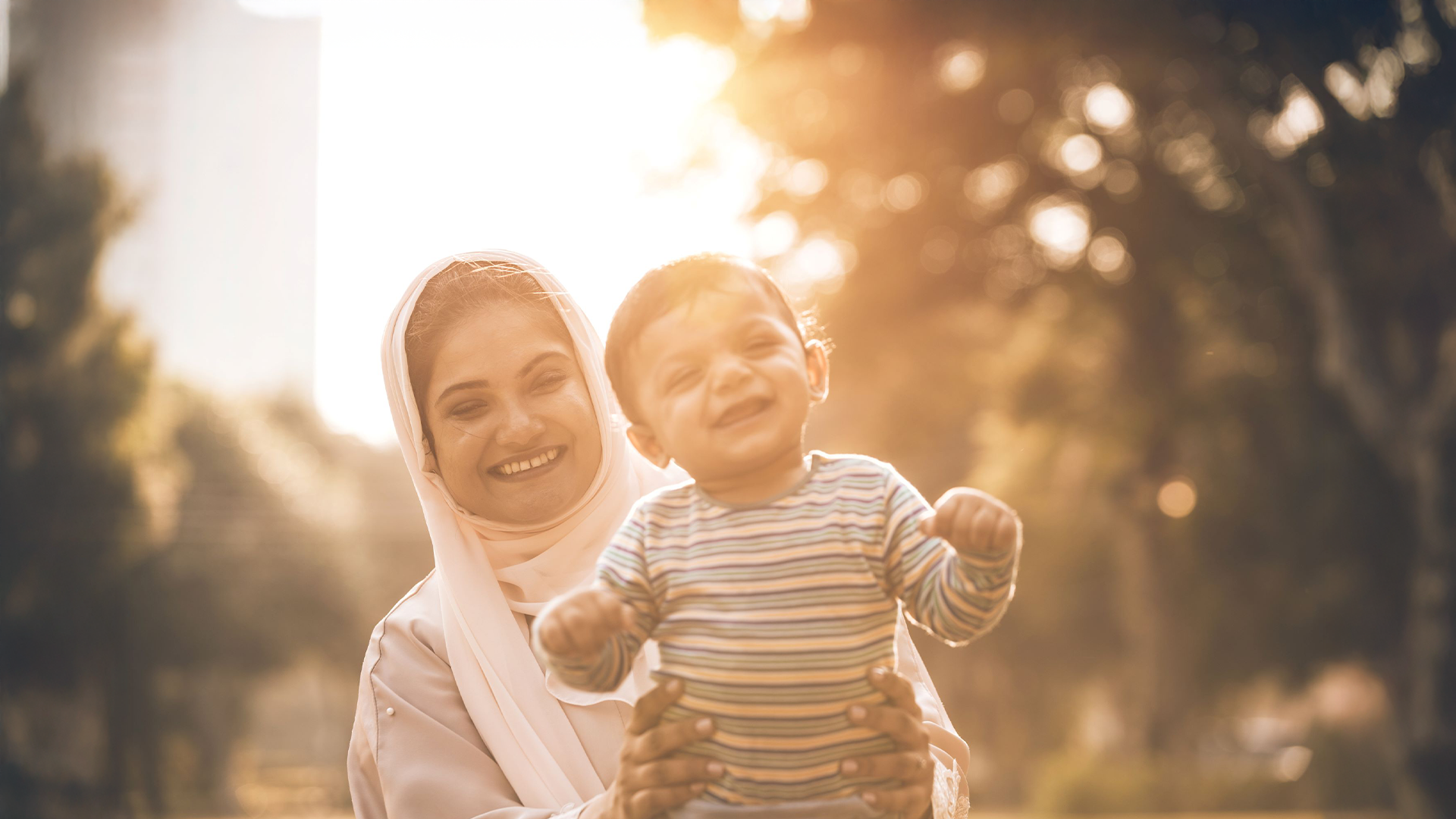 Woman and child in a park
