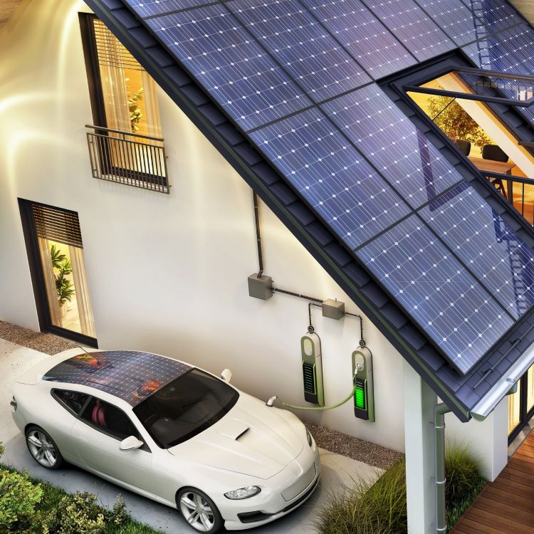electric vehicle plugged into house charger
