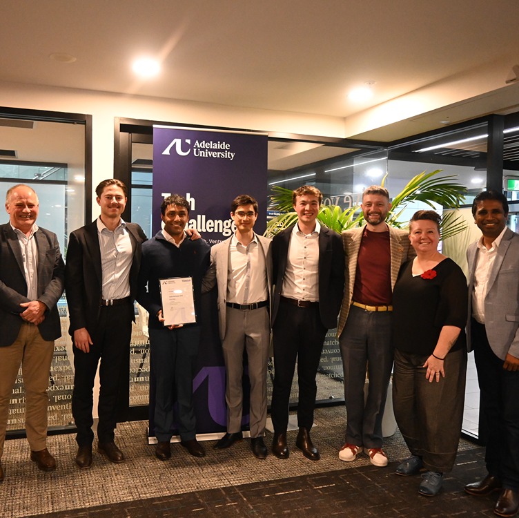 Winning team of the Adelaide University Tech eChallenge awards, Predikted, along with ThincLab members and judges
