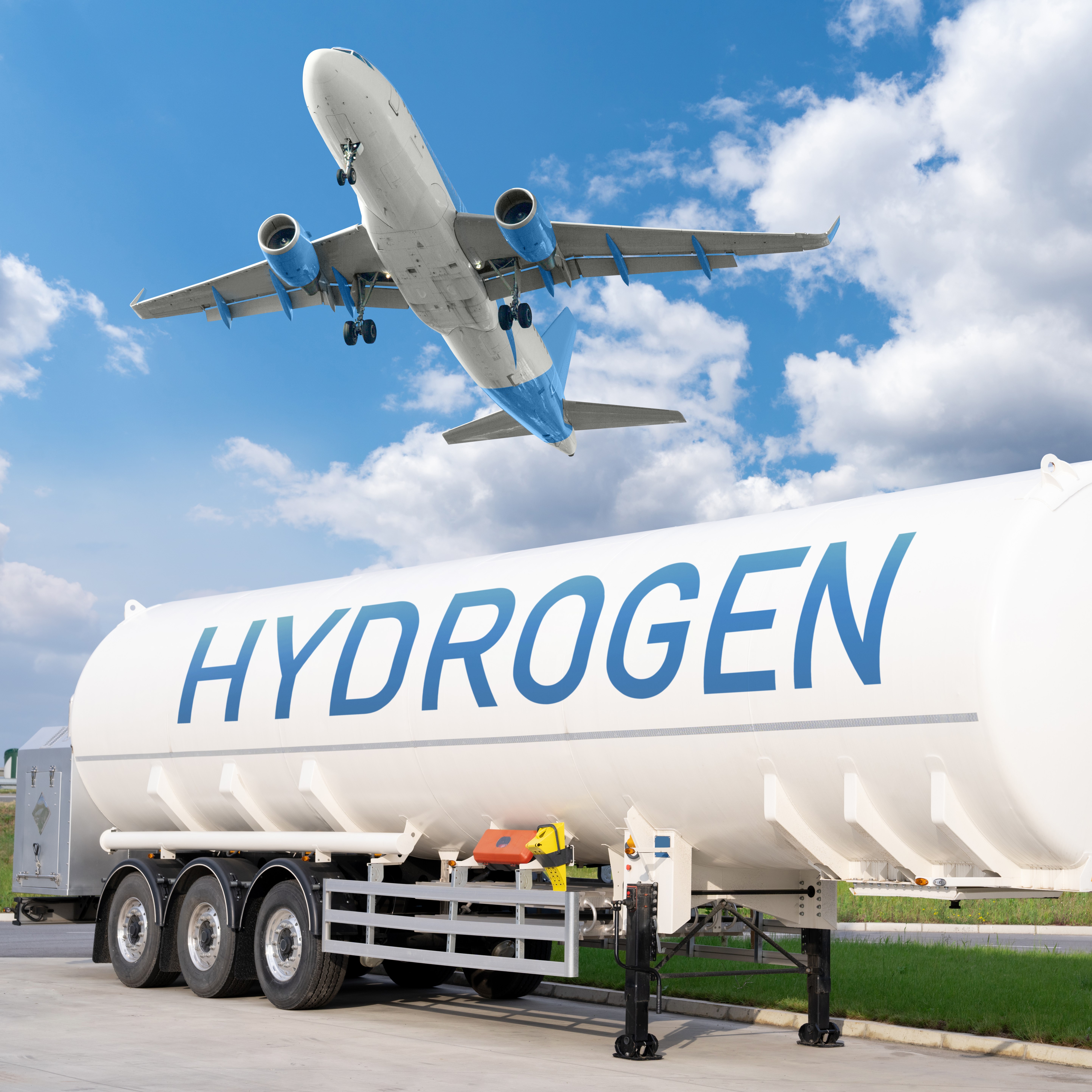 airplane with a hydrogen tank in the foreground