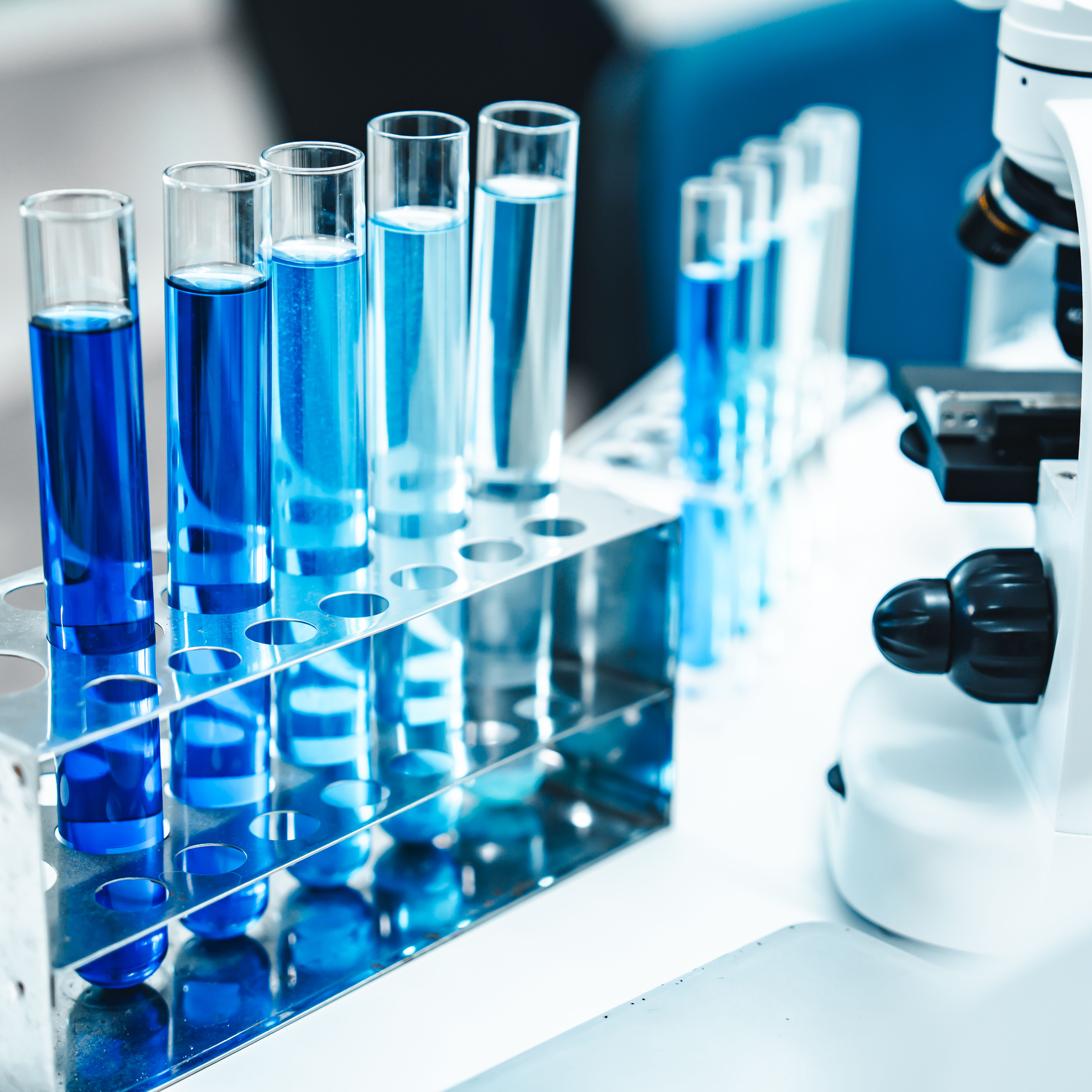 test tubes with blue liquid in them