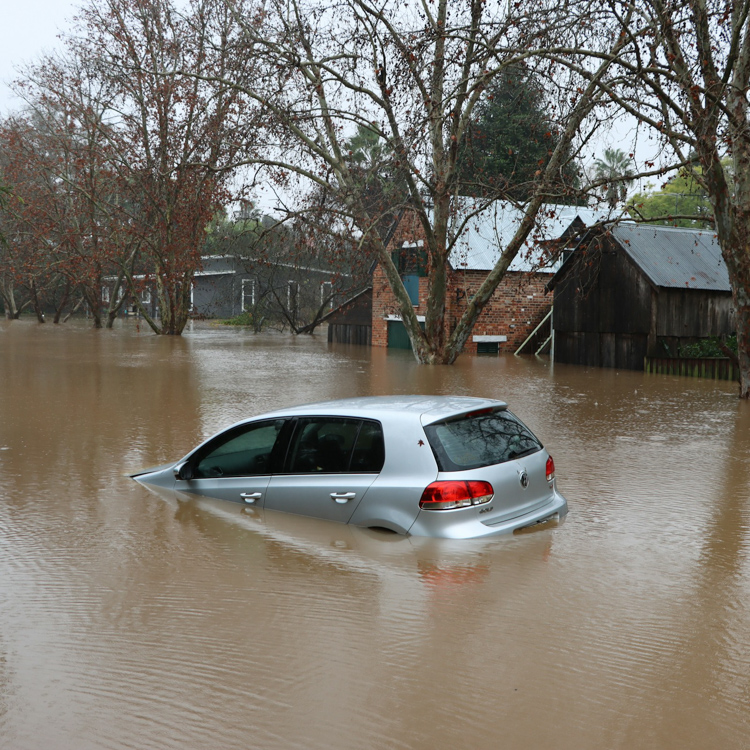 A car in floodwater.