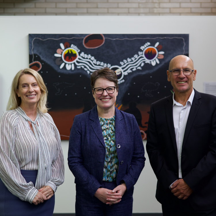 Adelaide University Provost and Deputy Vice Chancellor, Professor Joanne Cys, Vice Chancellor and President, Professor Nicola Phillips, and Whyalla Campus Regional Director, Paul Havelberg.