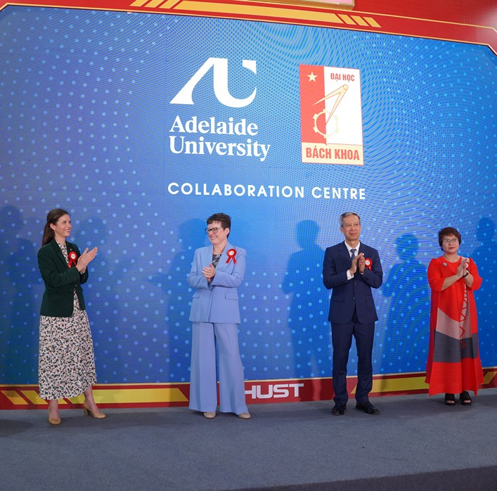 Adelaide University Vice Chancellor Professor Nicola Phillips at the launch of the joint centre in Hanoi, with colleagues from Adelaide University and Hanoi University of Science and Technology