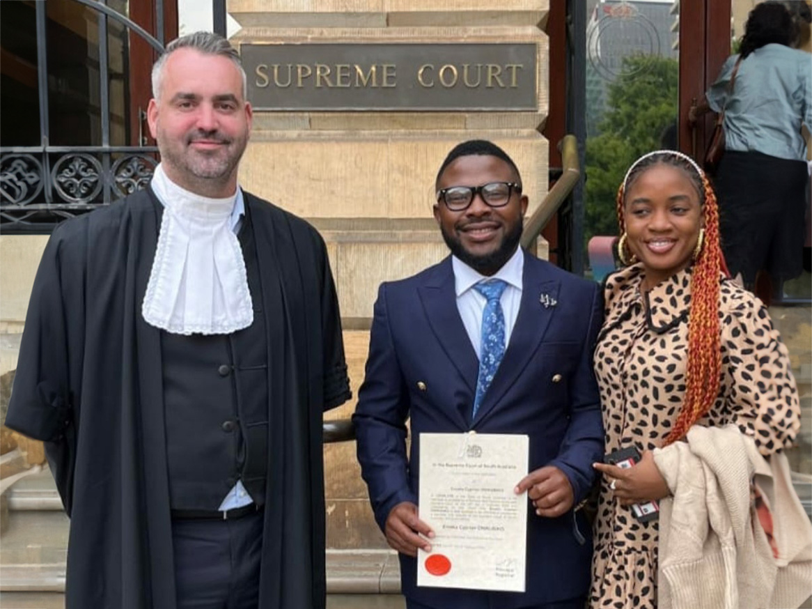 Emeka Onwubiko stands at the Supreme Court wearing a suit