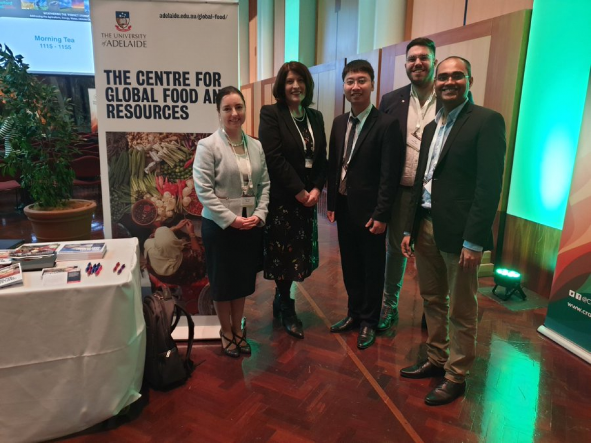 CGFAR at Crawford Fund Conference 2019. From left to right: Prof. Sarah Wheeler, Prof. Wendy Umberger, Duc Nguyen, Jack Hetherington, and Rohan Yargop