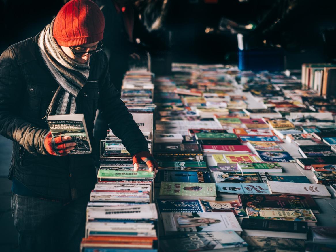 Person shopping for second-hand books