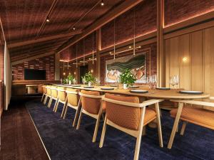 Artist impression of private dining room on level 5 Union House with long table and chairs