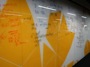 Maths Learning Centre glass writing wall with numbers and formulas