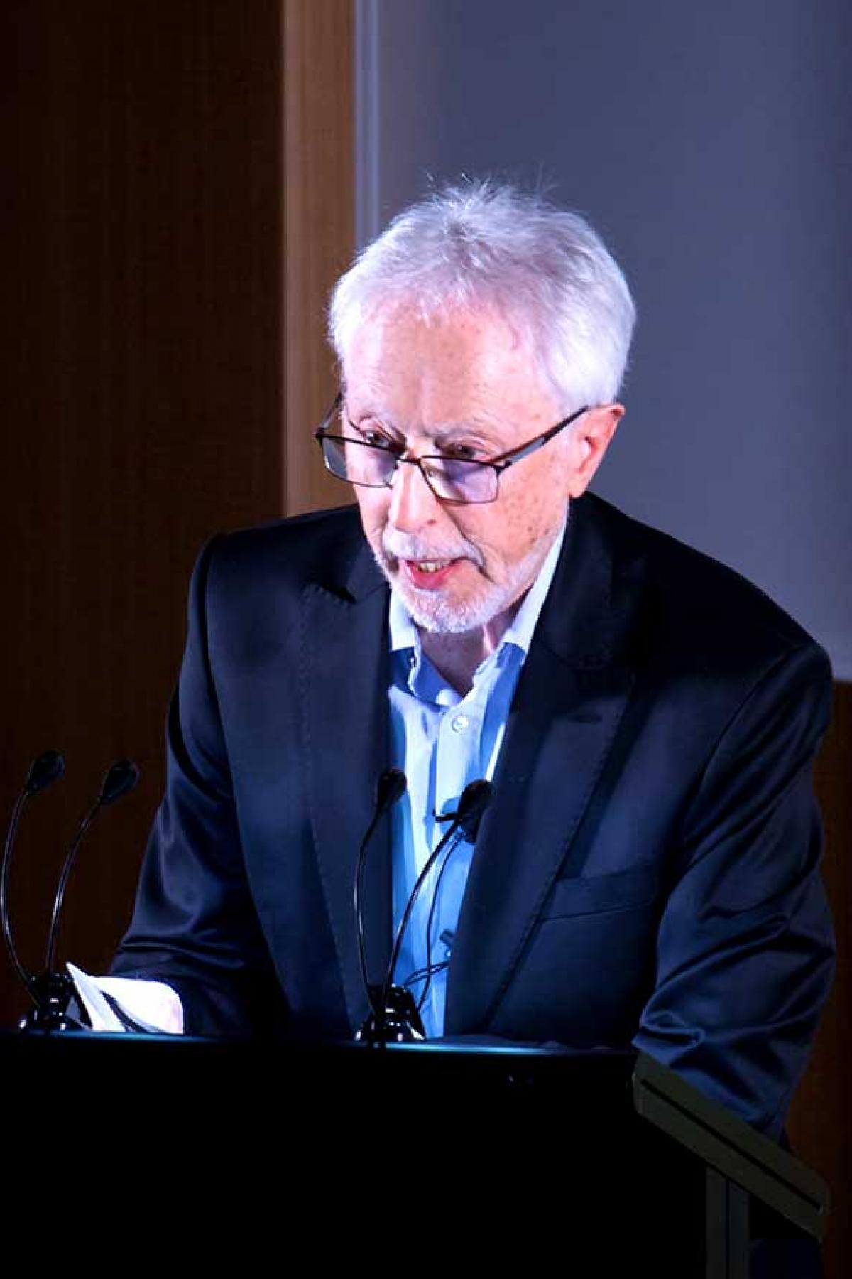 Nobel Laureate JM Coetzee giving a public reading on 19 May at the Braggs Lecture Theatre as part of the Dusklands at 50 International Conference