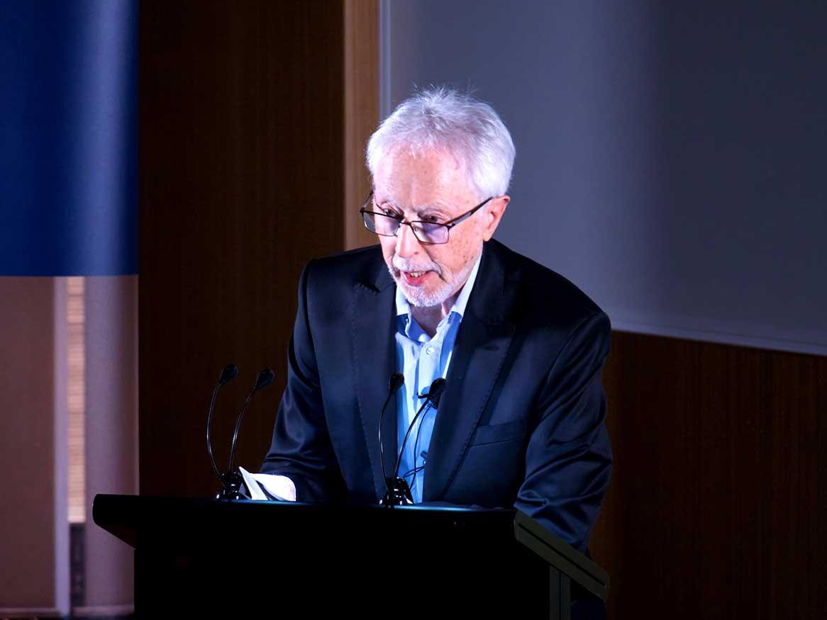 Nobel Laureate JM Coetzee giving a public reading on 19 May at the Braggs Lecture Theatre as part of the Dusklands at 50 International Conference