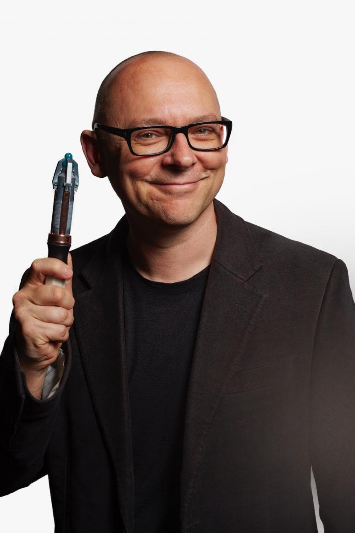 Author Sean Williams holding a sonic screwdriver