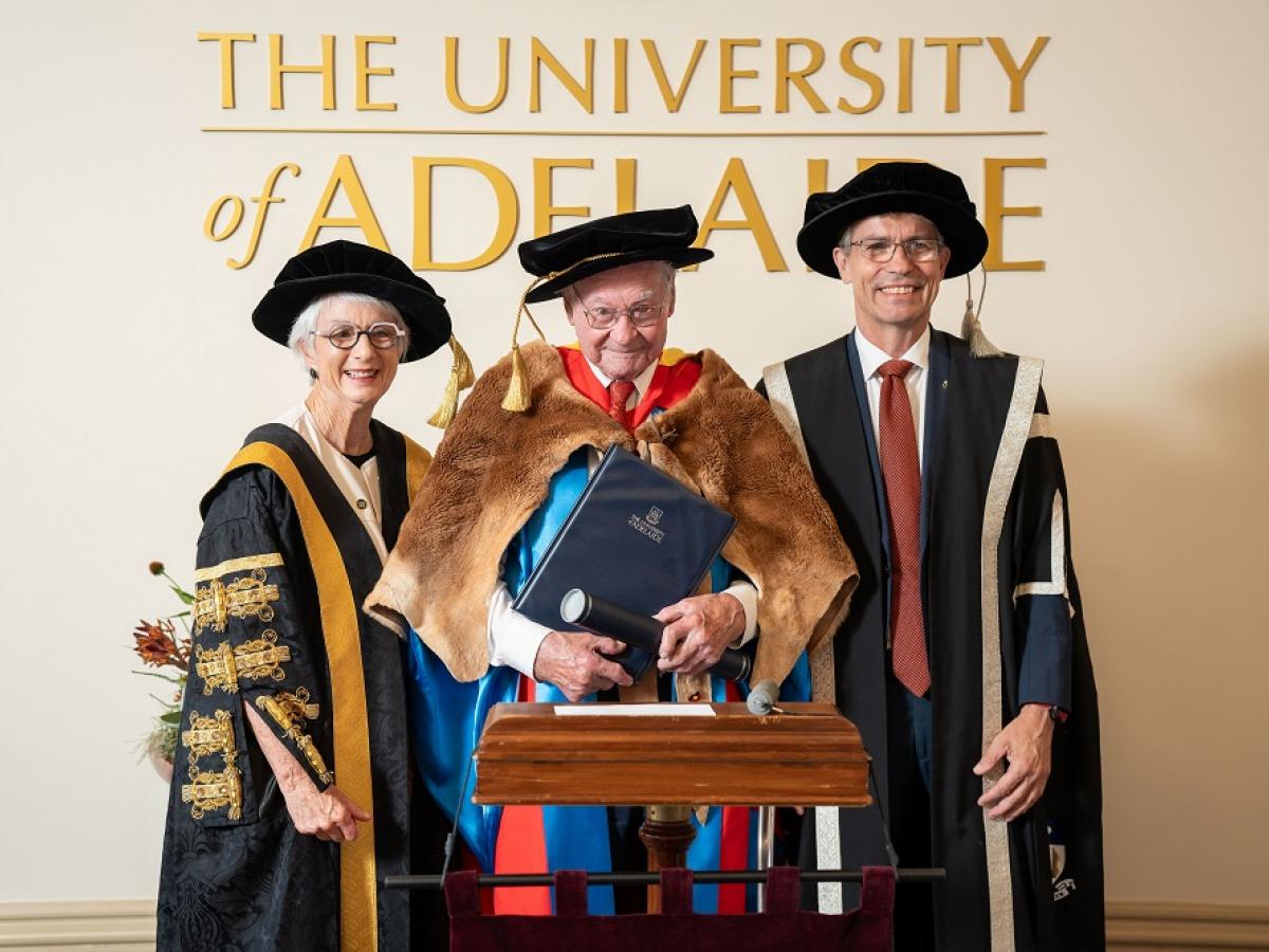 The Honourable Catherine Branson AC KC, Chancellor, Dr Lewis Yarlupurka O'Brien AO and Vice-Chancellor and President, Professor Peter Hoj AC.