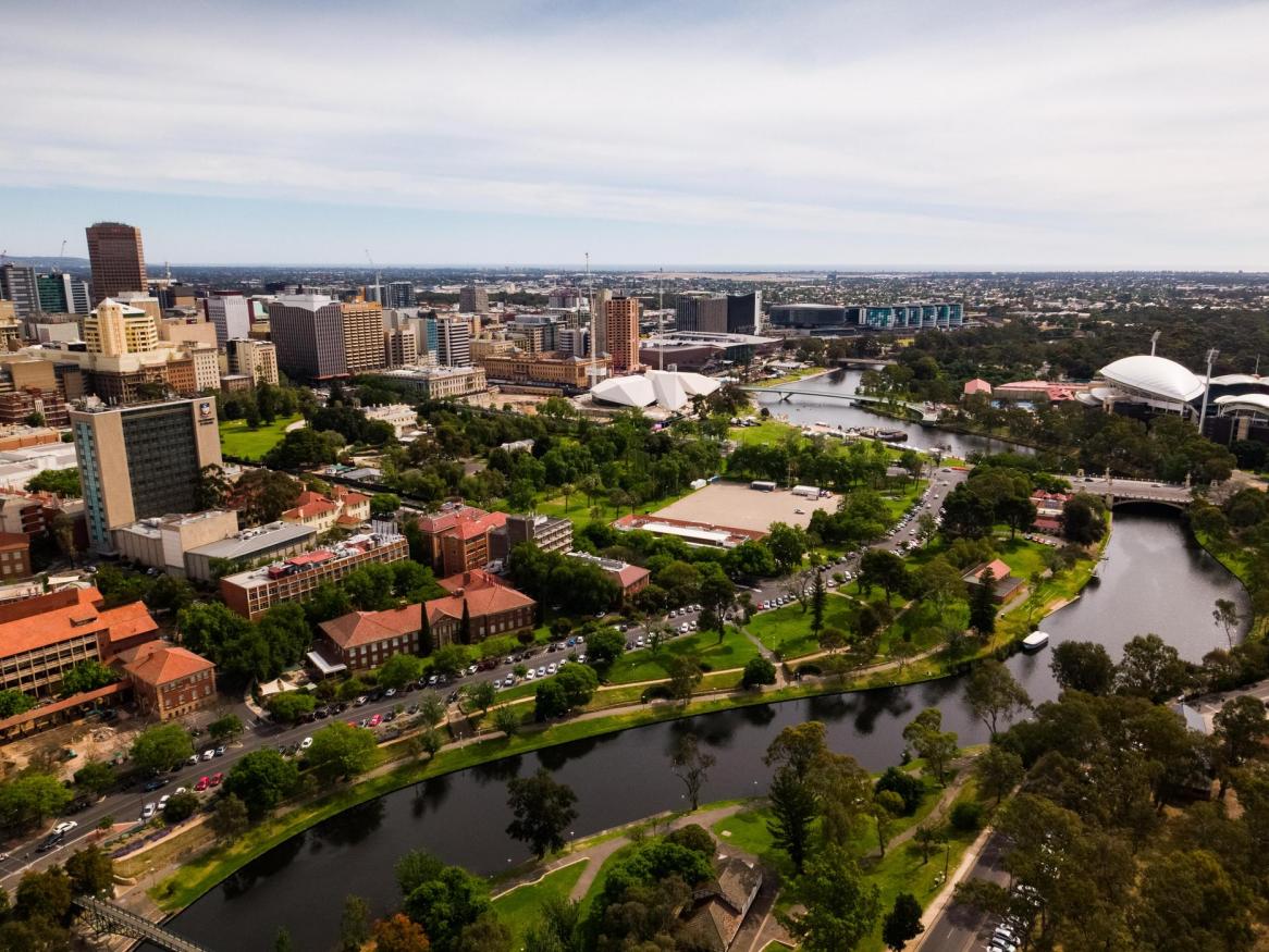 Aerial shot of University of Adelaide