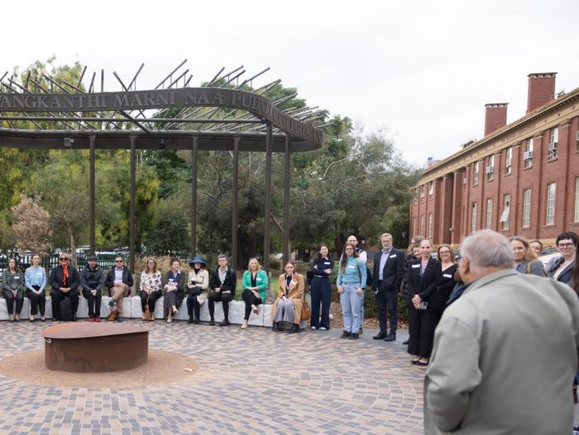 Group of people at the Kaurna learning circle and fire pit