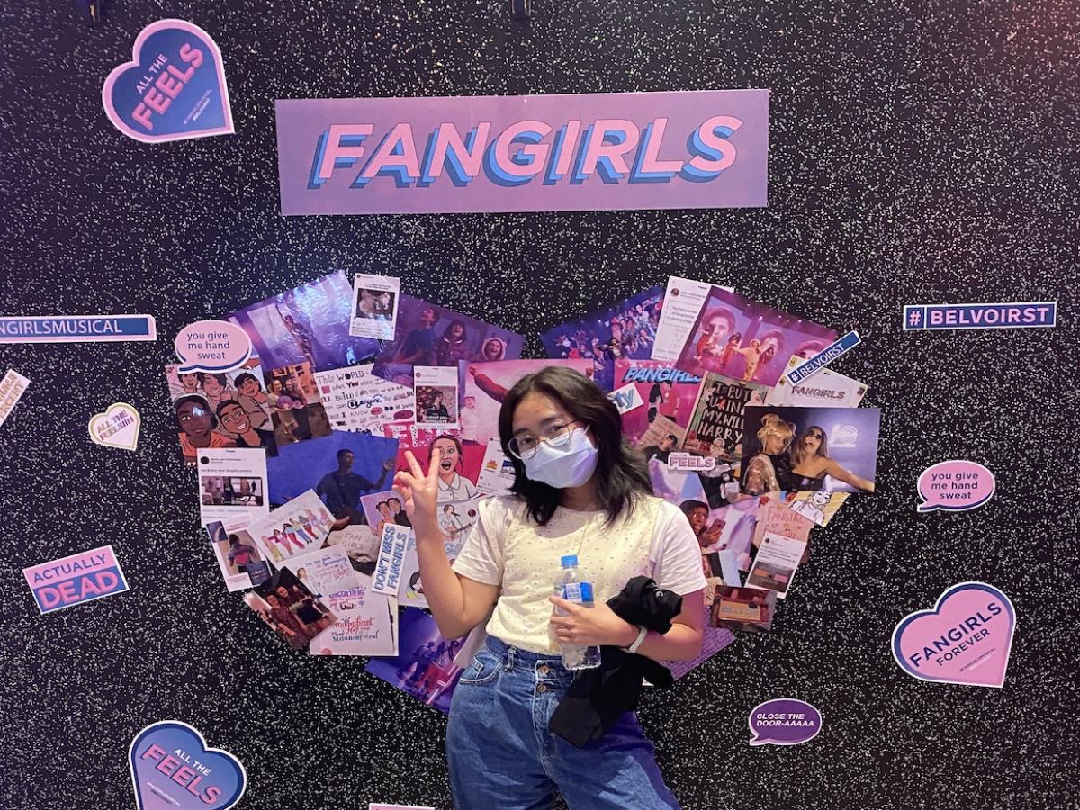 Me, in front of the Fangirls banner.