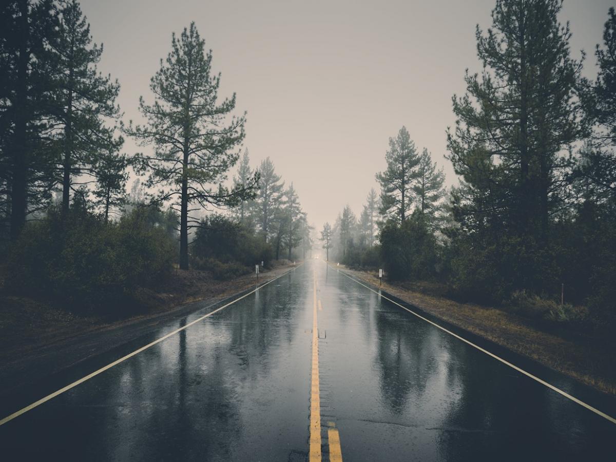 the road on the rainy day