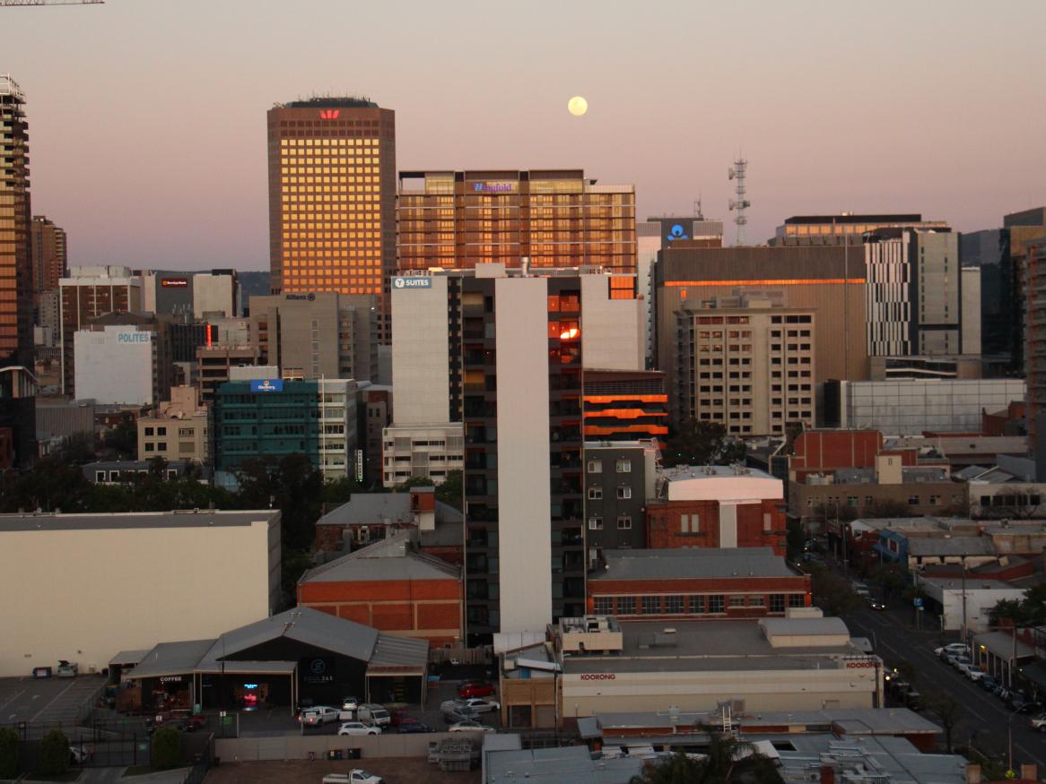 Sunset over a city