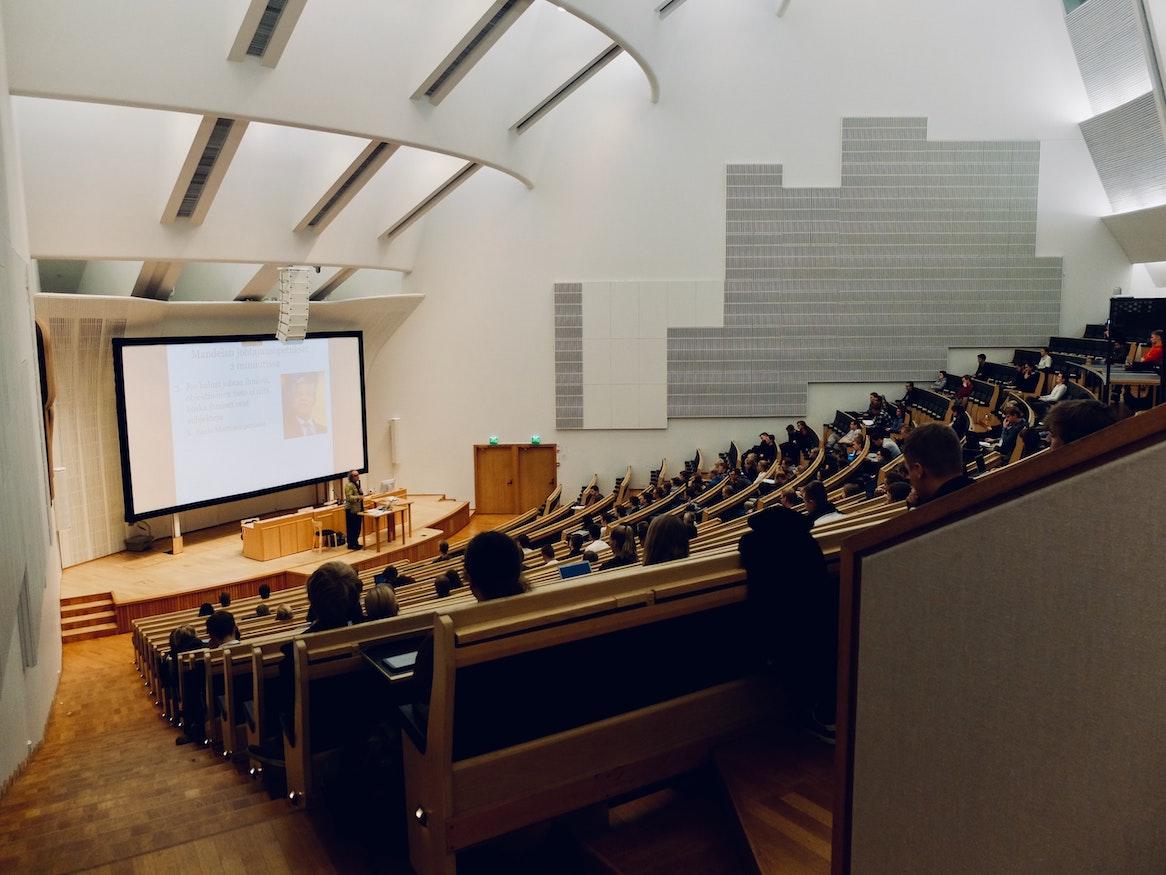 Students in a lecture hall.