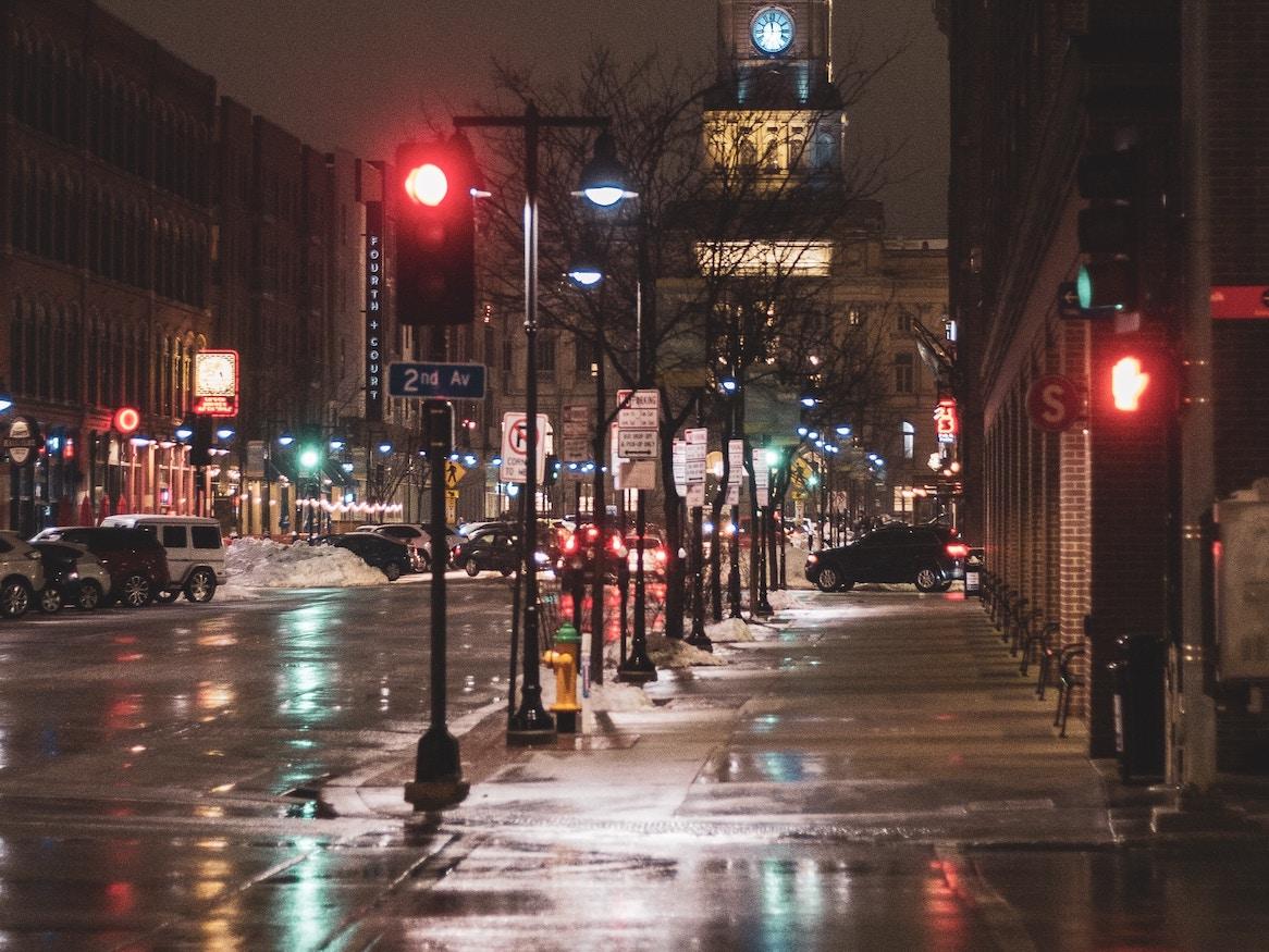 Rainy city at night.