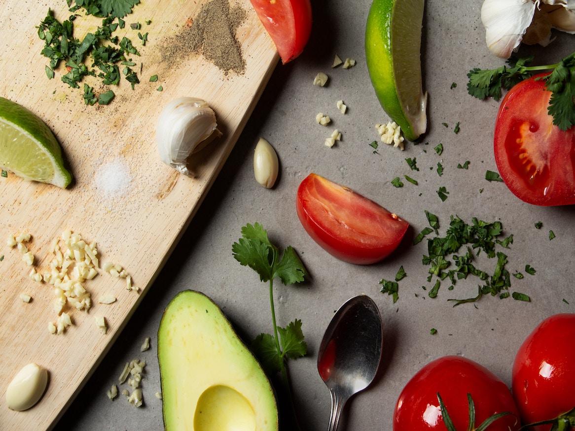 Ingredients on a chopping board.